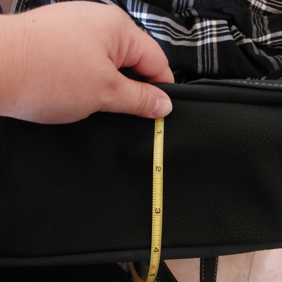 Soft Faux Leather Small Navy Blue Black Tan Colorblock Utility Handbag Purse - Picture 10 of 11